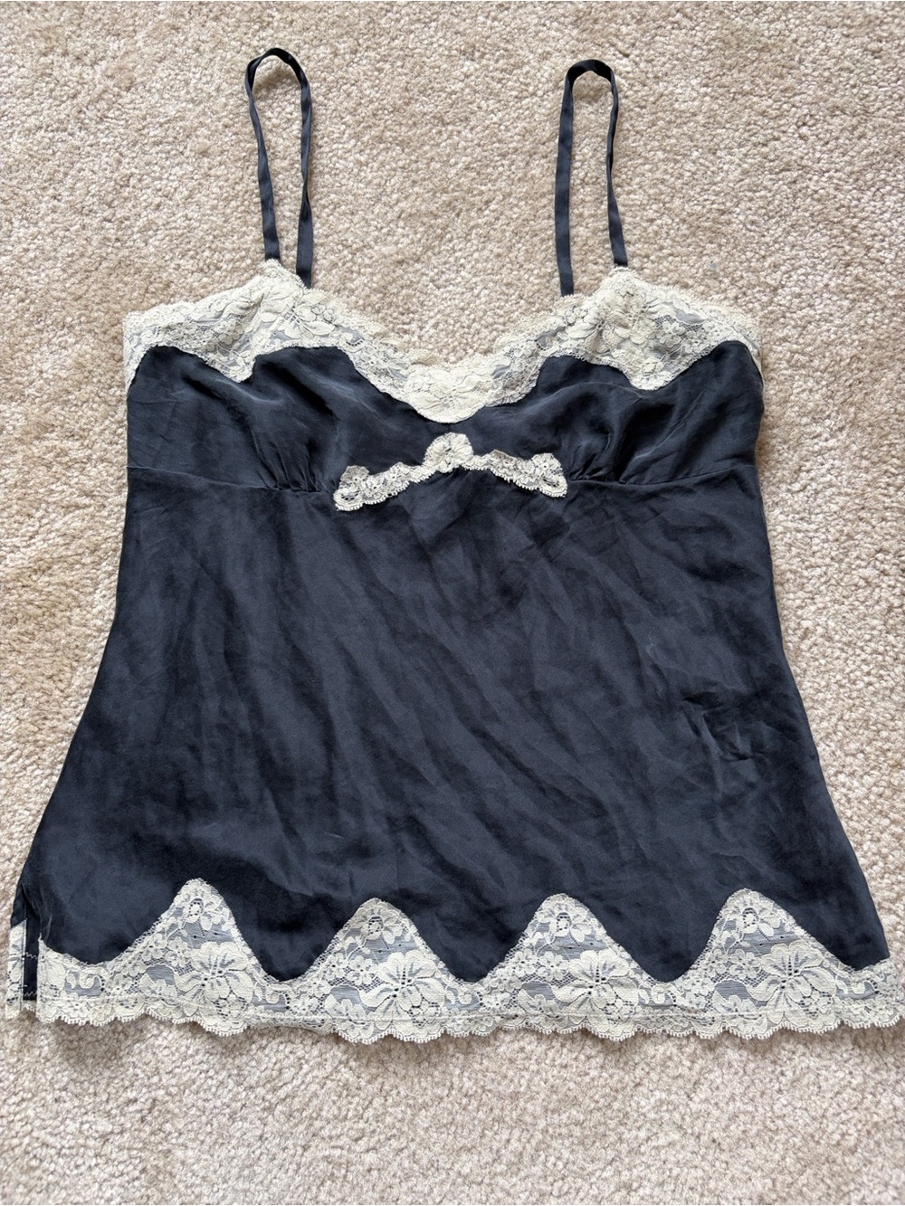 Y2K Express Design Studio Black Silk Lace Cami Tank Top